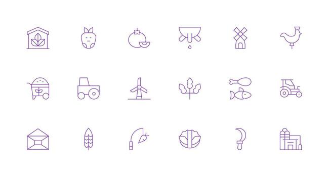 Farm Icon Collection with 18 Minimal Line Designs Icon Set for Web vector