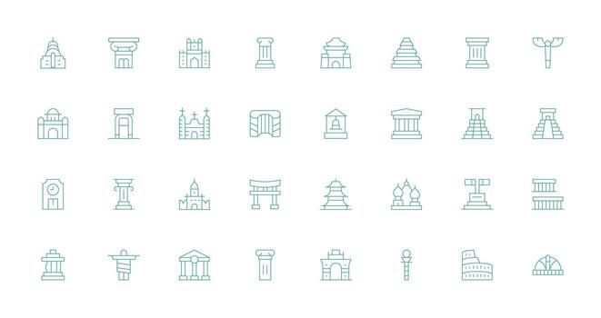 Monument Design Icons featuring 32 in Thin Line Style Full Icon Library for UI Designers vector