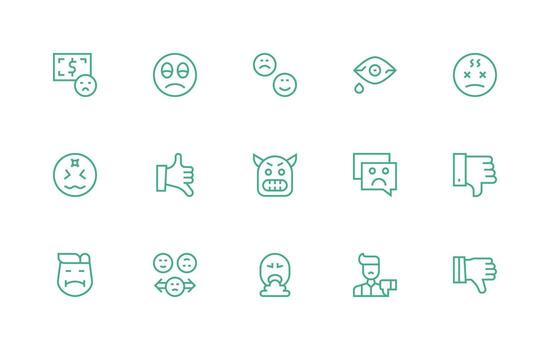 15 Regular Line Style Icons from Unhappy Collection Theme-Based Icon Pack vector