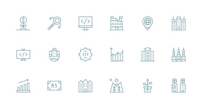 mínimo línea estilo desarrollo íconos con 18 vectores completamente editable icono conjunto para web