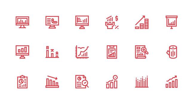 Bar Chart featuring 18 Icons in Strong Stroke Line Design Interface Icon Collection for Daily Projects vector