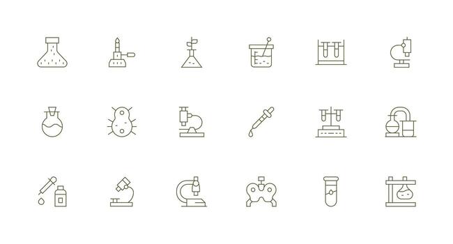 Minimal Line Style Lab Equipment Icons with 18 Vectors Essential Icons for Rapid UI Building