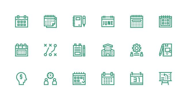 Planning Icon Set with 18 Strong Stroke Line Graphics Organized Pack for Project Assets vector