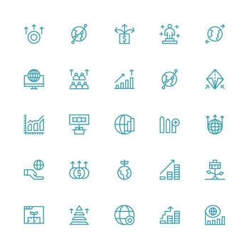 Expansion Visual Pack containing 25 Medium Stroke Outline Icons Complete Icon Bundle for Web Design vector