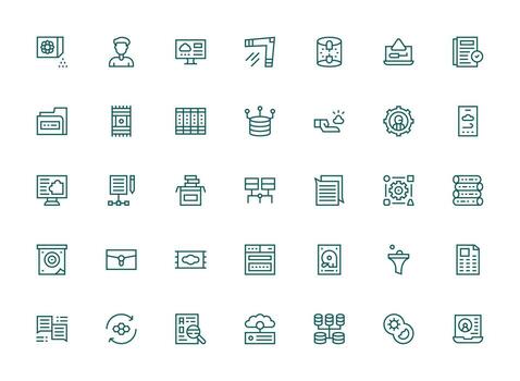 Data Management including 35 Regular Clean Line Illustrations Icon Set for Web vector
