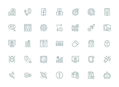35 error íconos en ligero línea estético rápido acceso íconos para ui desarrollo vector