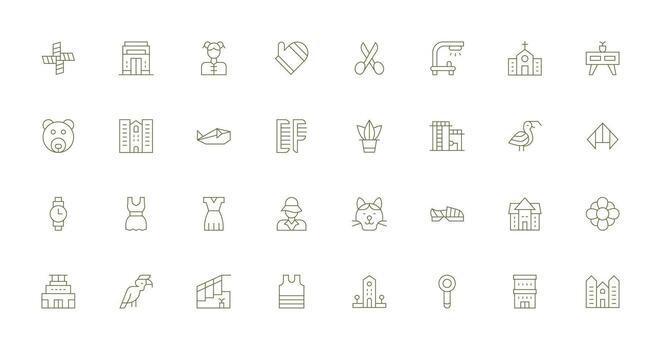 arte lineal incluso 32 Delgado línea ilustraciones íconos construido para visual consistencia paquete vector