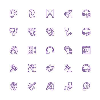 Hearing Design Icons featuring 25 in Medium Stroke Outline Style UI Icon Set vector