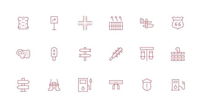 18 Minimal Line Icons for Highway Graphics All Device Compatible Icon Set vector