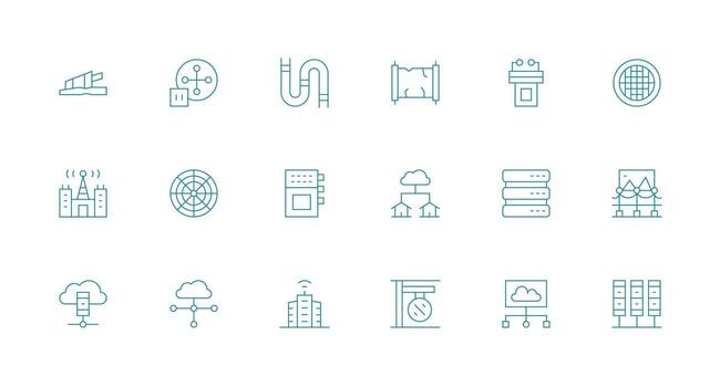 Infrastructure Design Icons featuring 18 in Minimal Line Style General Use Icon Pack vector