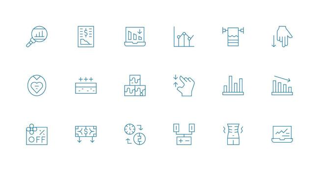 disminución visual paquete conteniendo 18 mínimo línea íconos aplicación icono paquete vector