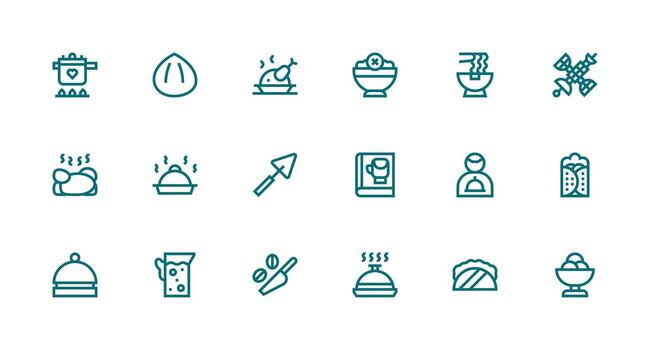 plato icono conjunto con 18 fuerte carrera línea gráficos icono conjunto para web vector