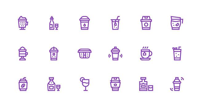 Drinkware Visual Pack containing 18 Strong Stroke Line Icons User Interface Icons for Digital Products vector