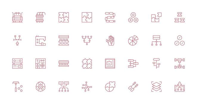 Delgado línea estilo componentes íconos con 32 vectores escalable íconos para multiplataforma interfaces