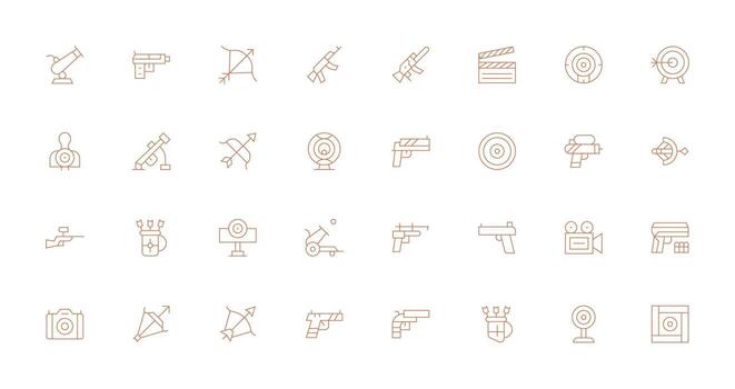 Shooting Icon Set with 32 Thin Line Graphics Complete Icon Set for Mobile Apps vector