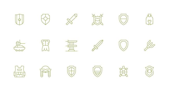 Minimal Line Style Armor Icons with 18 Vectors Professional Icon Pack for Development Work