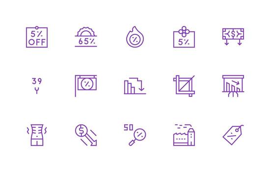 15 íconos para reducción en regular línea formato ui y ux enfocado icono colección vector