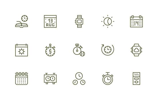 Regular Line Style Time Icons with 15 Vectors Flexible Icon System for Web Interfaces