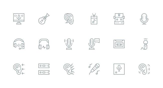 Minimal Line Icons from Sound Recording Set with 18 Vectors Light Icon Series