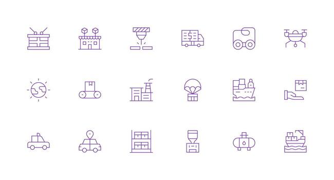 18 íconos para logística en mínimo línea formato ligero icono serie para rápido prototipos vector