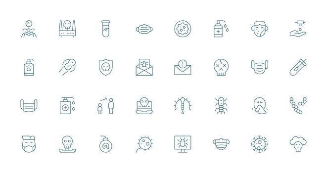 32 Icons for Virus in Thin Line Format Compact Icon Set vector
