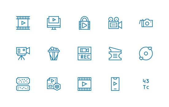 15 Regular Line Vectors for Movie Theme Scalable Icons for All Themes