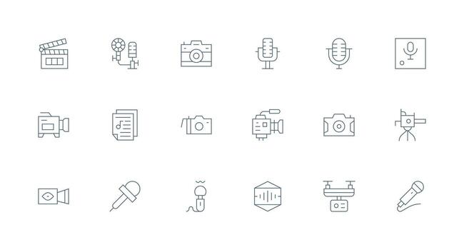 Recording Design Icons featuring 18 in Minimal Line Style Layout Icon Collection vector