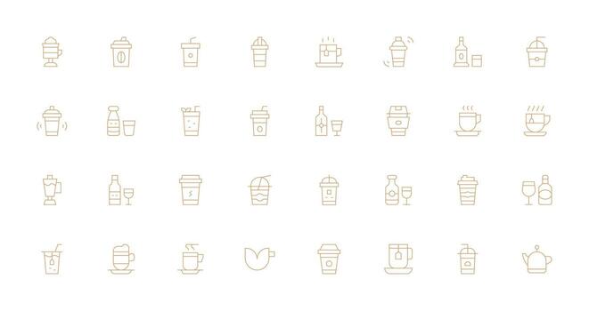 Drinkware Visual Pack containing 32 Thin Line Icons UI and UX Focused Icon Collection vector