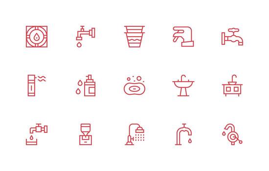 15 Icons for Faucet in Regular Line Format Functional Icon Series vector