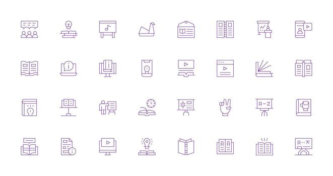 32 Delgado línea estilo íconos desde tutorial colección icono conjunto para web vector