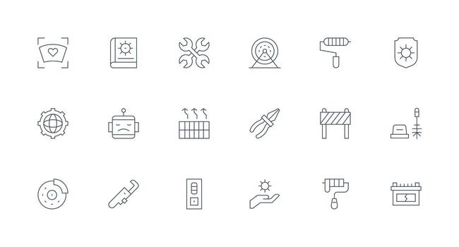 mantenimiento diseño íconos presentando 18 en mínimo línea estilo escalable íconos para multiplataforma interfaces vector