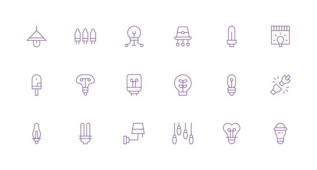 bulbo icono colección con 18 mínimo línea diseños icono conjunto para web vector