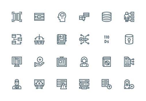 Thick Line Line Icons from Database Set with 24 Vectors Compact Icon Set