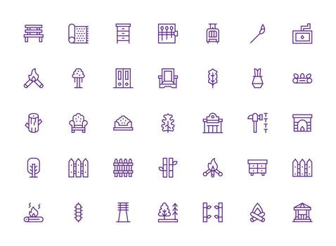 Regular Clean Line Icons from Wood Set with 35 Vectors Reusable Icon Set