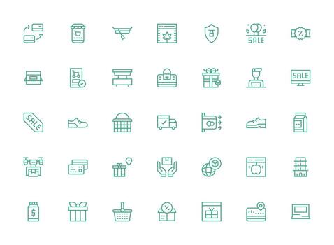 comercio electrónico conjunto con 35 regular limpiar línea íconos tablero icono serie vector