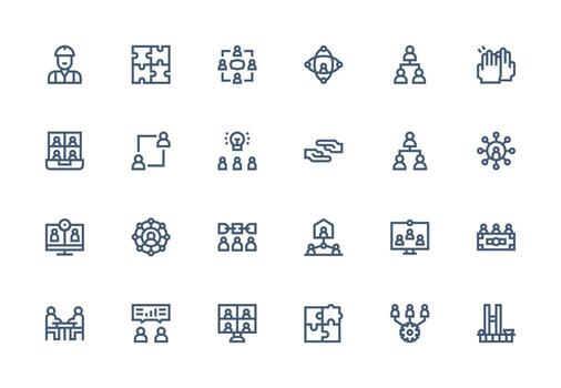 grueso línea línea estilo trabajo en equipo íconos con 24 vectores web icono colección