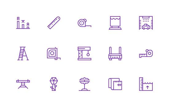 Height Set with 15 Regular Line Icons Clear and Concise Icon Set Collection vector