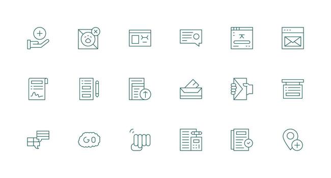 Submit Icon Set with 18 Minimal Line Graphics Scalable Icon Pack vector