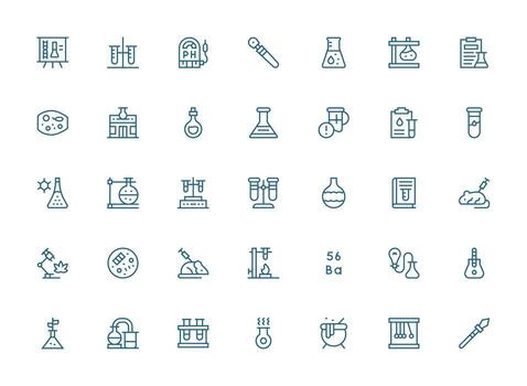 Regular Clean Line Icons from Experiment Set with 35 Vectors Pixel Perfect Icon Set