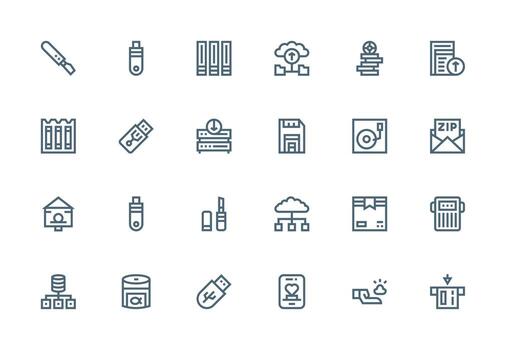 Thick Line Line Icons from Digital Storage Set with 24 Vectors Flexible Icon System for Web Interfaces