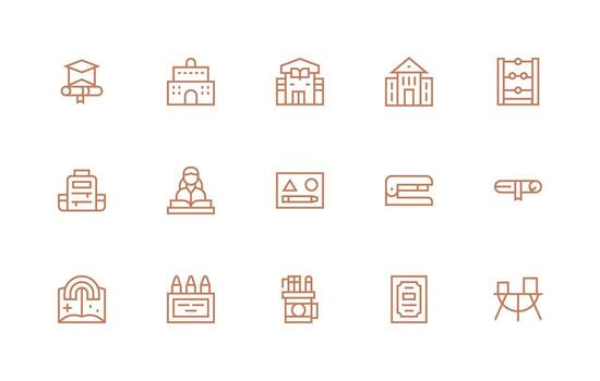 School Icon Set with 15 Regular Line Graphics Icon Set for Projects vector