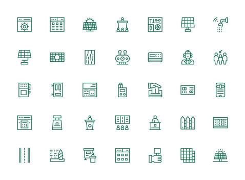 panel icono conjunto con 35 regular limpiar línea gráficos plano icono conjunto vector