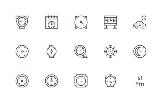 15 Regular Line Icons for Hour Graphics Quick Access Icons for UI Development vector