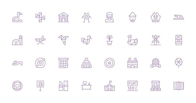 32 Thin Line Icons for Flat Graphics Style Icon Set vector