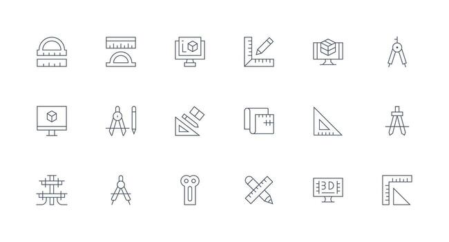 Cad Icon Set with 18 Minimal Line Graphics Simple Icon Pack vector