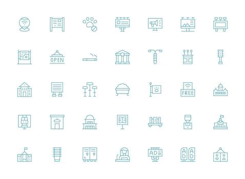 Light Line Icons from Public Set with 35 Vectors Full Icon Library for UI Designers