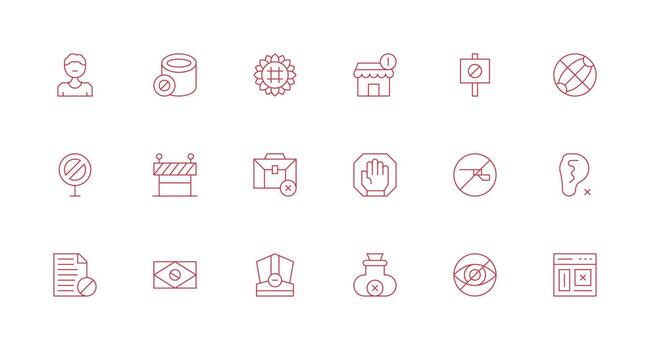 No Access Icon Set with 18 Minimal Line Graphics Neatly Designed Icons for Web Platforms vector