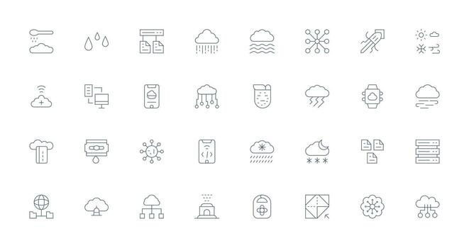 32 Delgado línea diseños para nube íconos completar icono conjunto para móvil aplicaciones vector