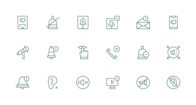 Mute Icon Set with 18 Minimal Line Graphics Balanced Icon Set for Functional Design vector