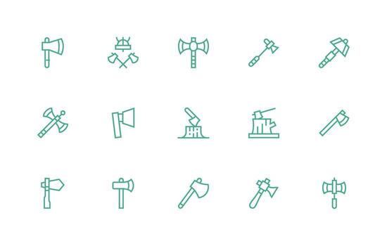 hacha icono conjunto con 15 regular línea gráficos limpiar icono colección para web utilizar vector